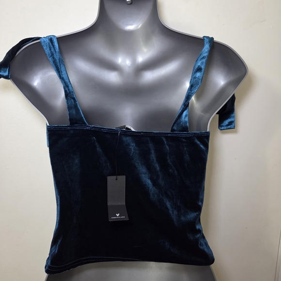 NWT Lulus Glam Idea Teal Blue Velvet Tie-Strap Cropped Tank Top Size Small - Picture 7 of 7